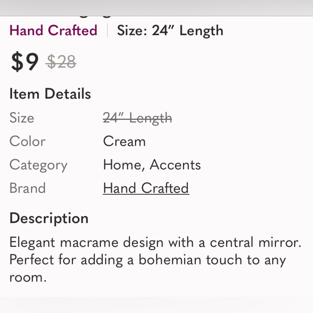 ๐
๐ป SALE! Handmade Cream Macrame Wall Hanging Mirror 24โ long boho - Picture 6 of 6